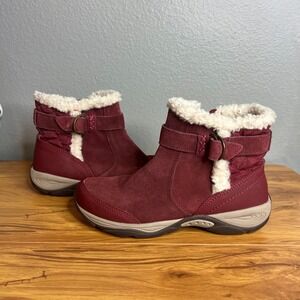 Easy Spirit Seelk Winter Boot Size 7 Suede Faux‎ Fur Lined Burgandy Red Zip